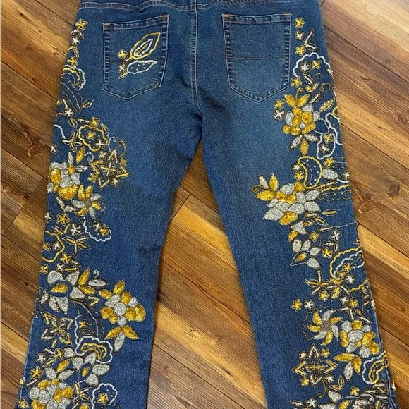 Vintage Style Midnight Velvet Floral Sequins Jeans Size 22W - Picture 2 of 14
